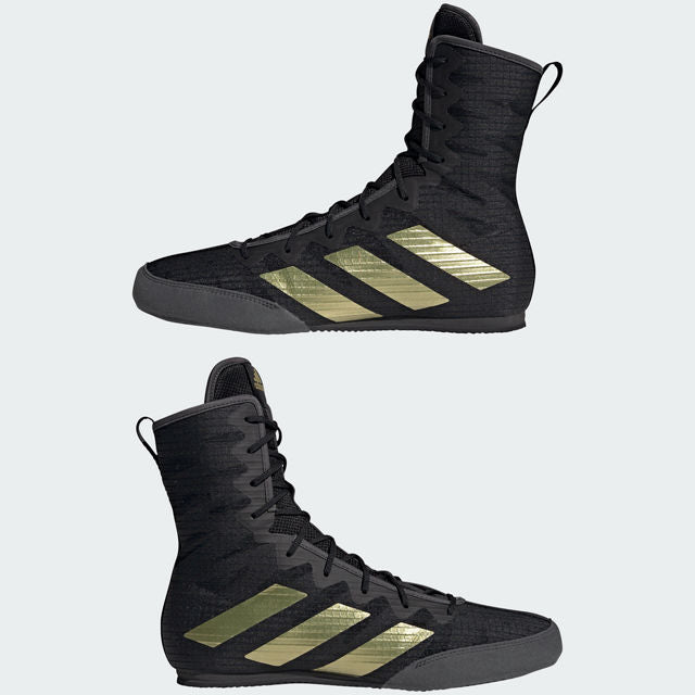 Pair of black and gold Box Hog 4 high-top sneakers.