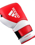 Red and white adidas Hybrid 350 boxing glove.