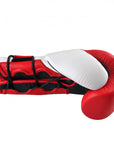 Red and white adidas Hybrid 350 boxing glove.