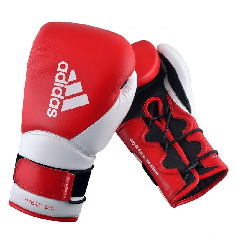 Pair of adidas boxing gloves, white/black, 12 oz size.