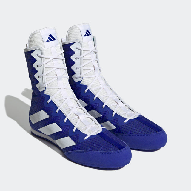 Pair of blue and white BOX HOG 4 boxing shoes.