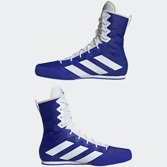 Pair of blue and white boxing shoes, Lucid Blue and Cloud White color.