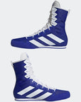 Pair of blue and white boxing shoes, Lucid Blue and Cloud White color.