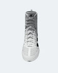 Close-up of BoxHog 4 boxing shoe in white and black, size M10/W11.