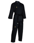 Black karate uniform with a black belt.