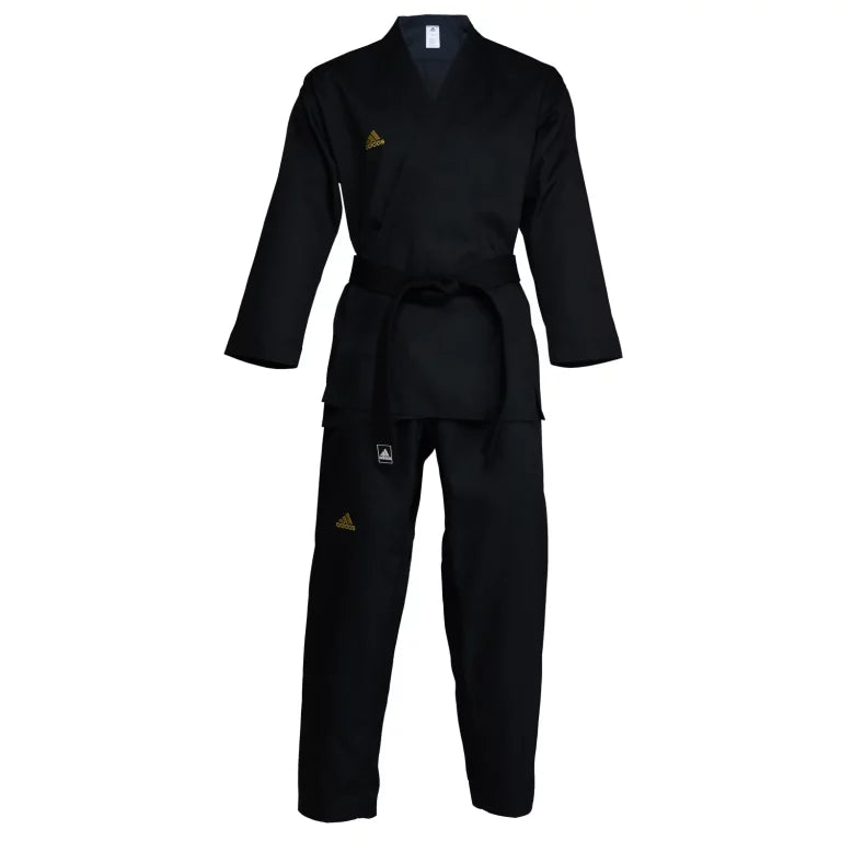 Black karate uniform with black belt from Adidas.