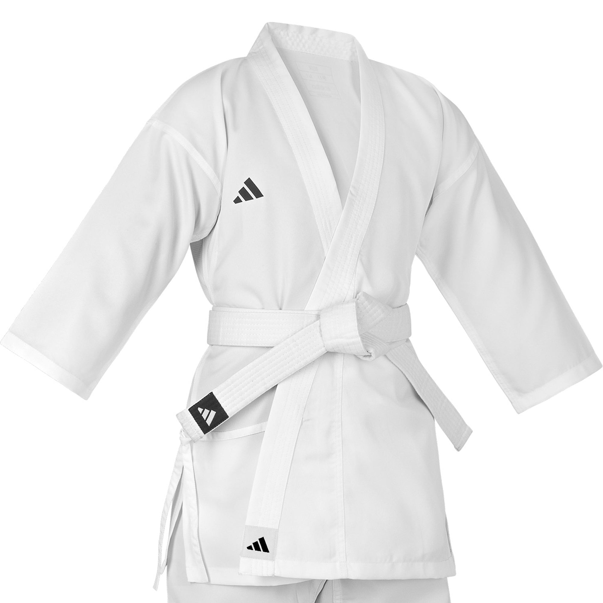 White martial arts uniform with Adidas logo on a white background