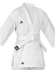 White martial arts uniform with Adidas logo on a white background