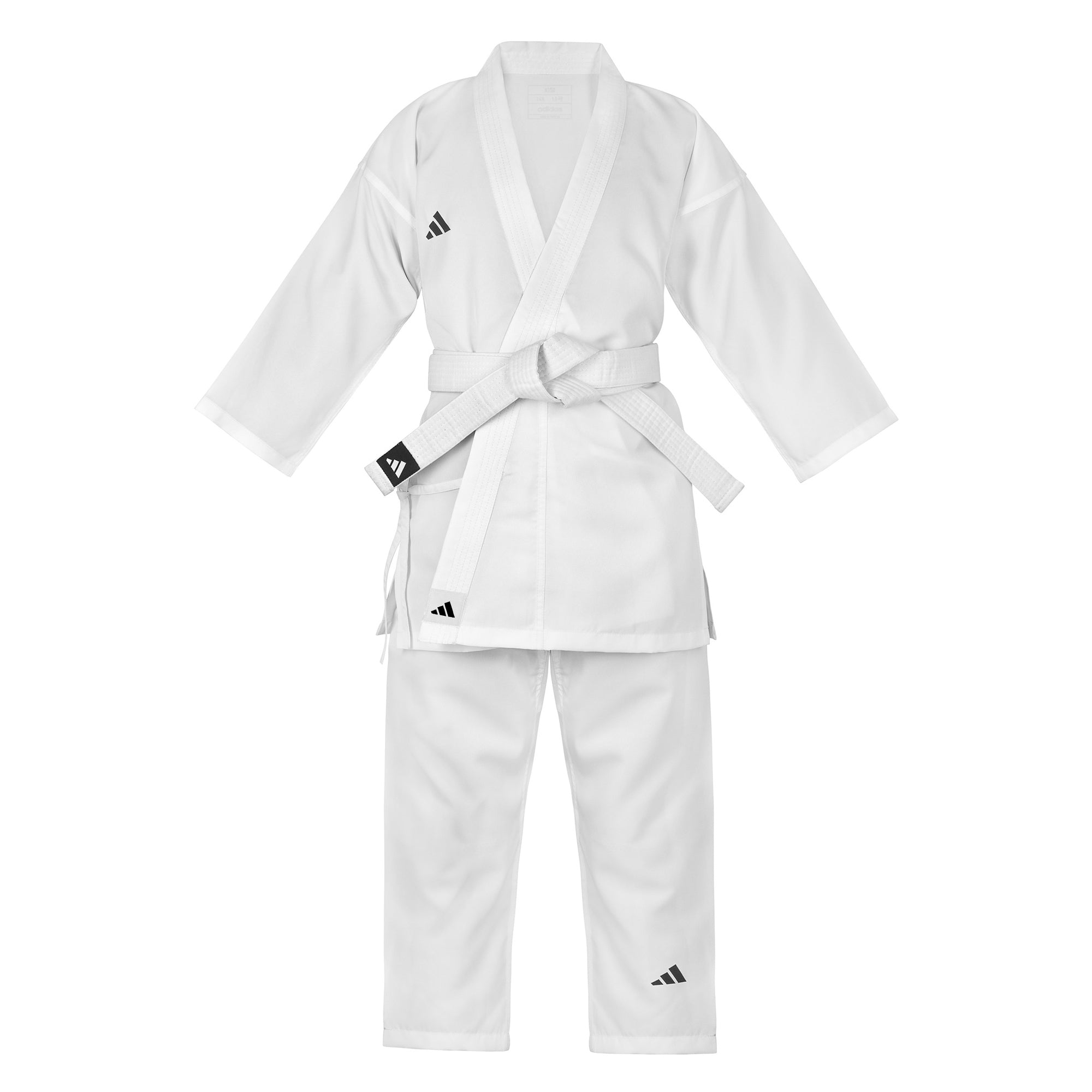 White martial arts uniform with Adidas logo on a white background