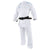 Adidas ADILIGHT white karate uniform with black belt.