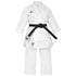 White adidas Shori K999 kata uniform jacket and pants shown with a black belt