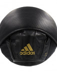 Black leather boxing mitt with logo.