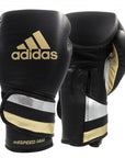 Pair of adidas Adi-Speed 501 Pro boxing gloves, Met Black/Gold/Silver, 16 oz.