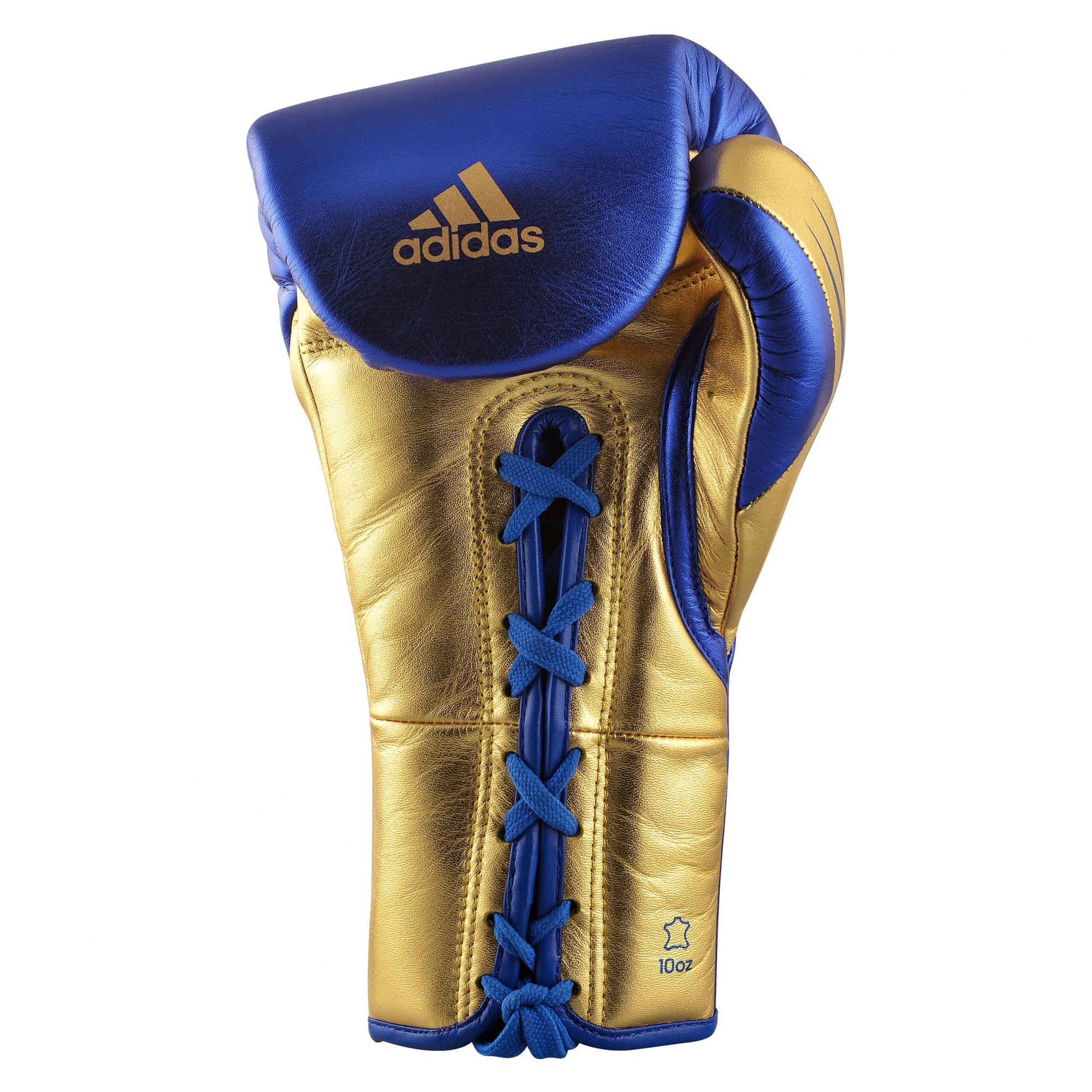 Gold and blue boxing glove, adidas Speed Tilt 750 model.