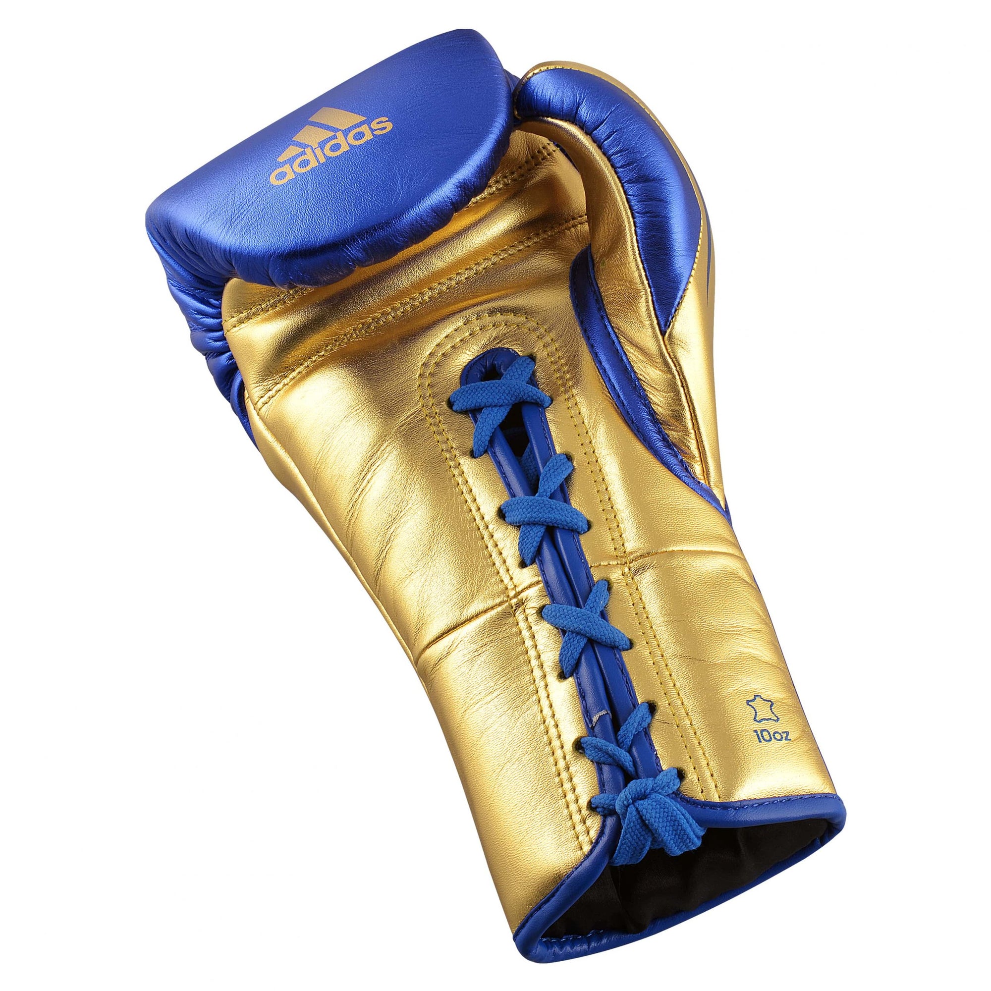 Gold and blue boxing glove from adidas Speed Tilt 750 Fight Gloves.