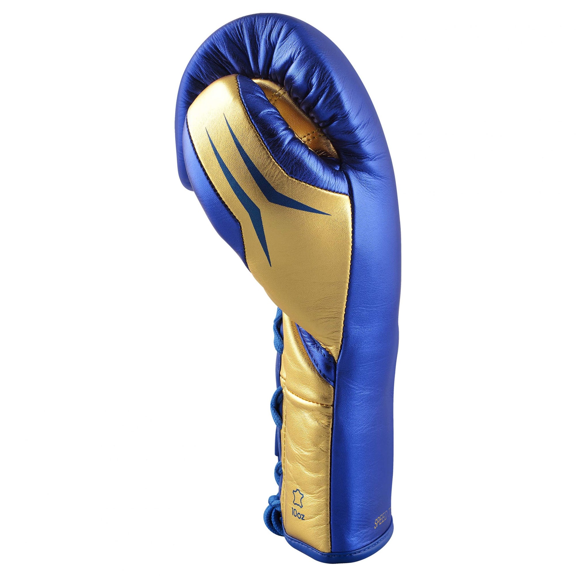 Blue and gold boxing glove, adidas Speed Tilt 750 model.