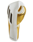 White and gold Speed Tilt 750 boxing glove on a neutral backdrop.