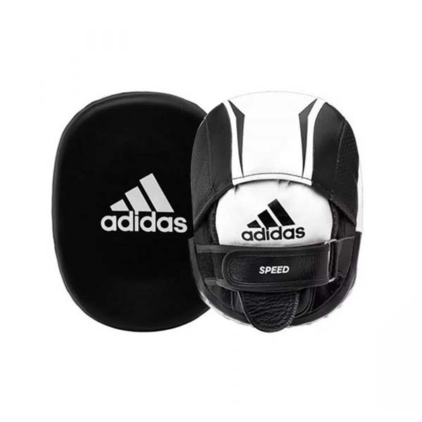 Black and white Adidas boxing mitt with cowhide leather.