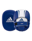 Blue and white Adidas boxing mitt with standard size.