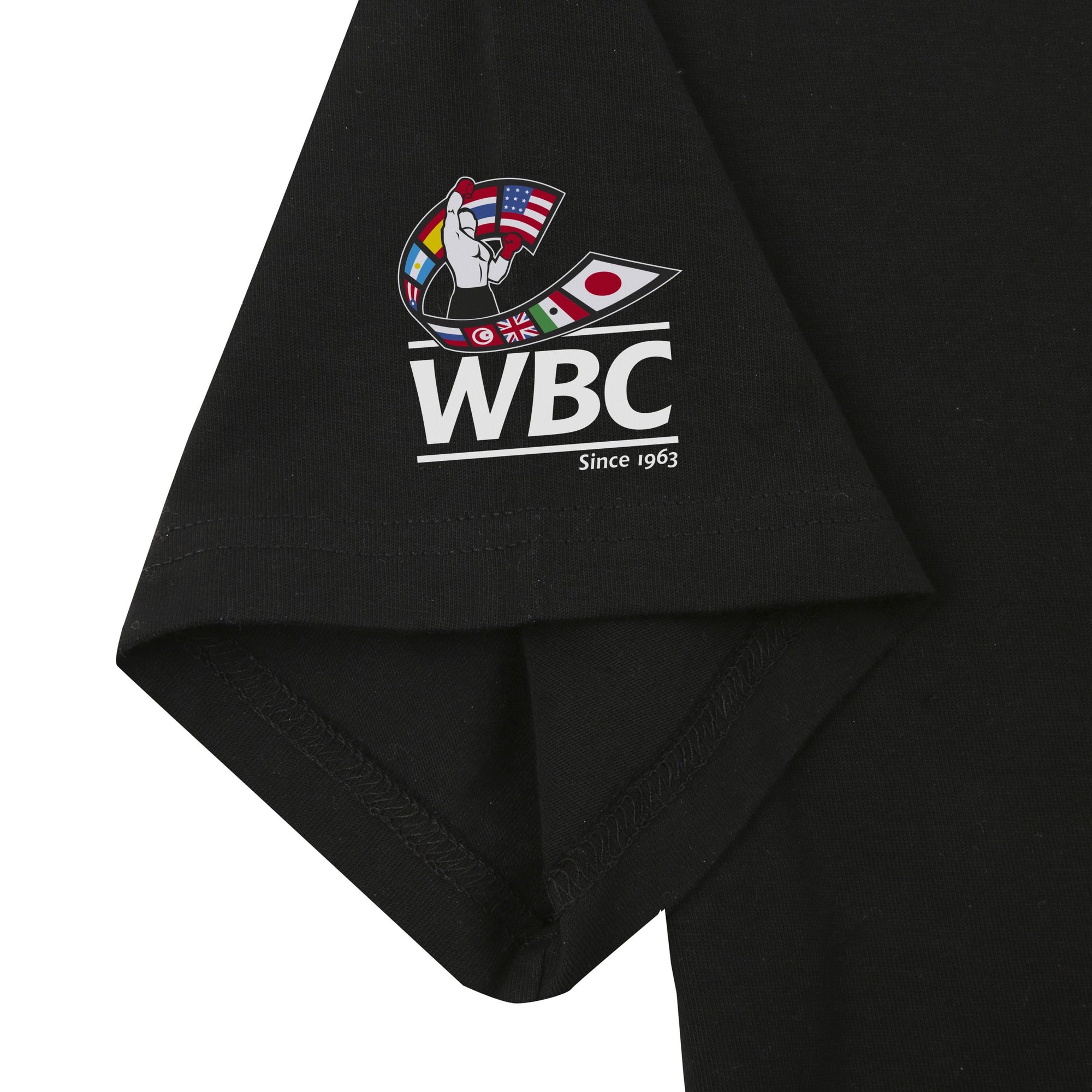 Black cloth with a logo, detail of adidas WBC T-Shirt.