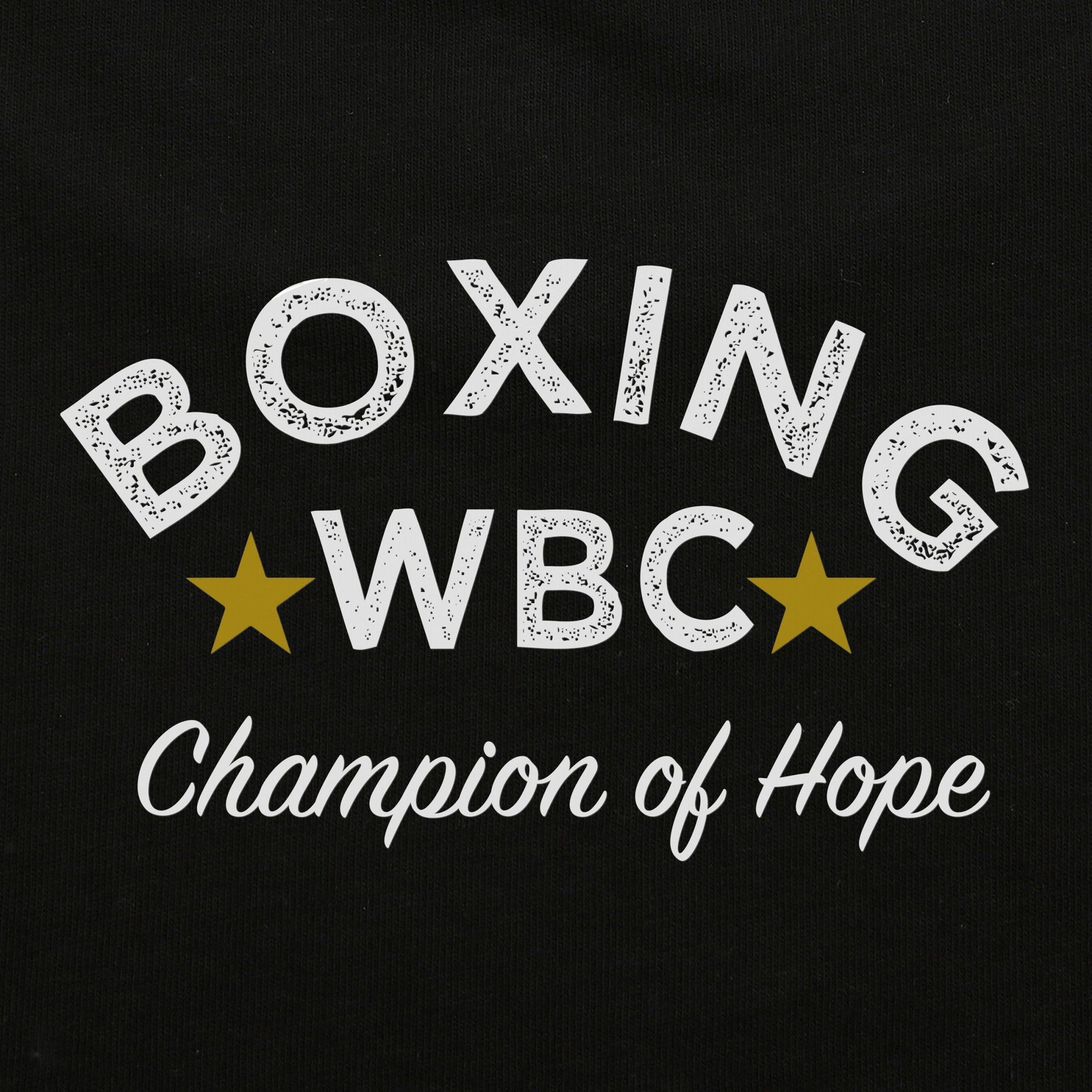 Black and white logo close-up on adidas WBC T-Shirt.