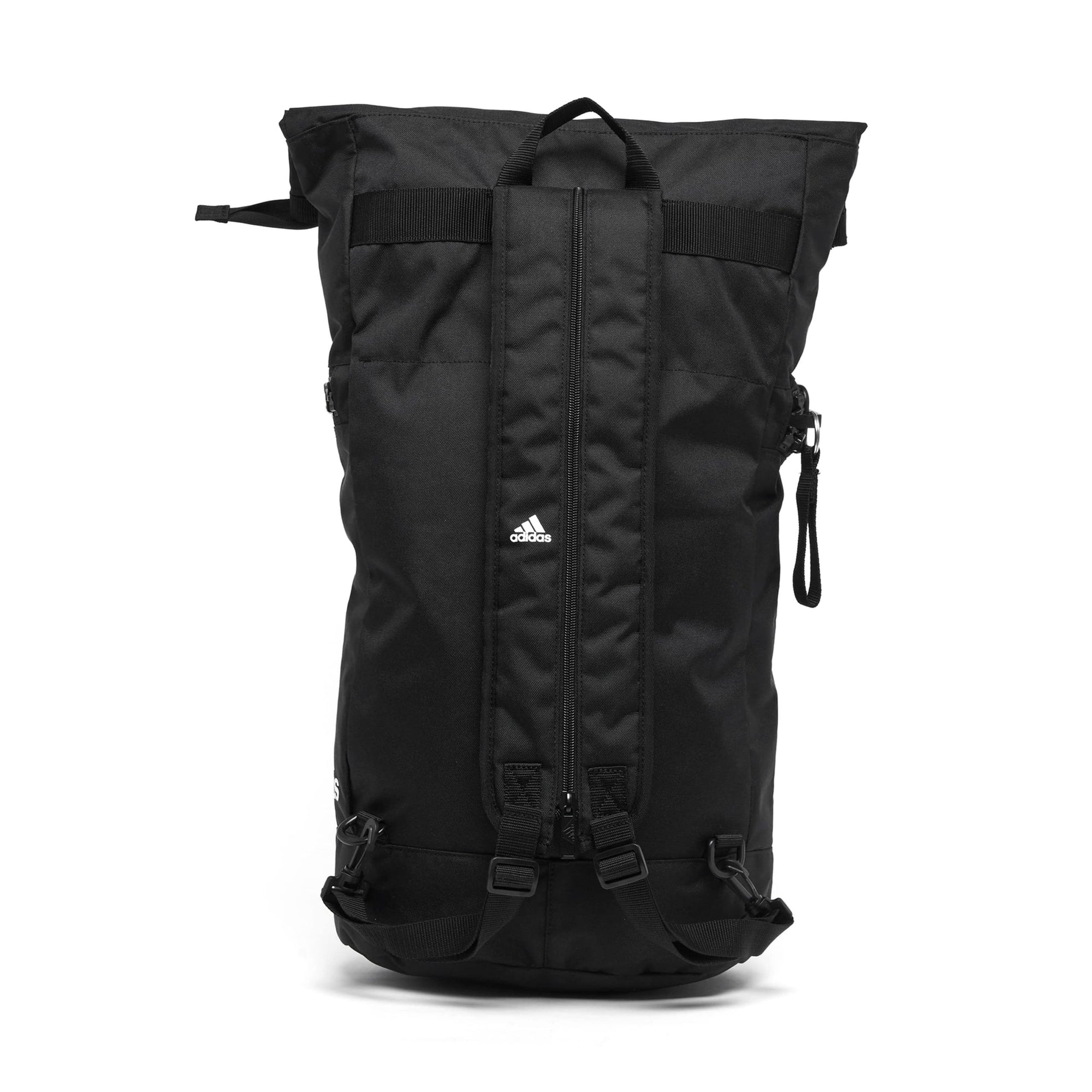 Black Adidas backpack with strap.