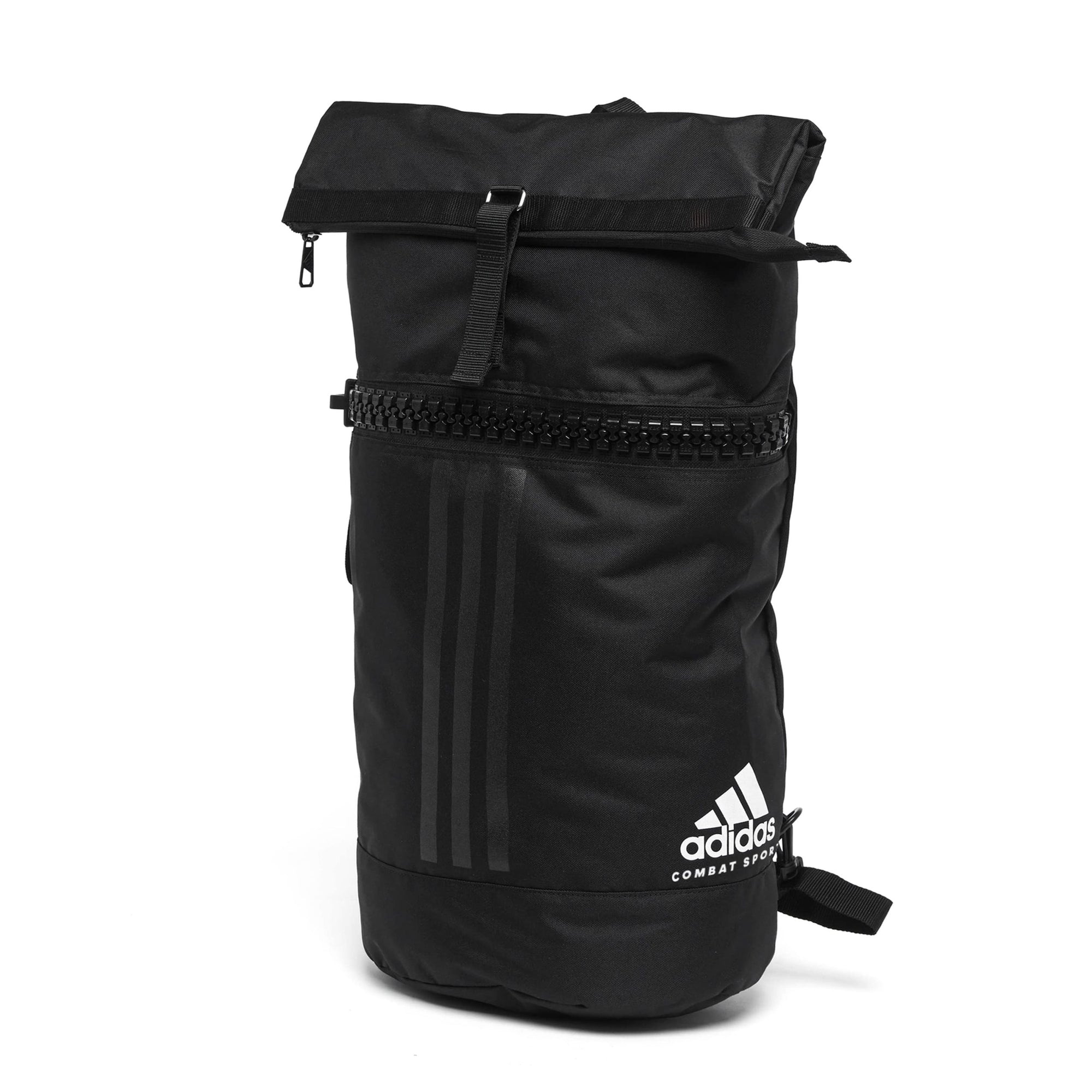 Black adidas Camo Military Sack Bag, front-side view.