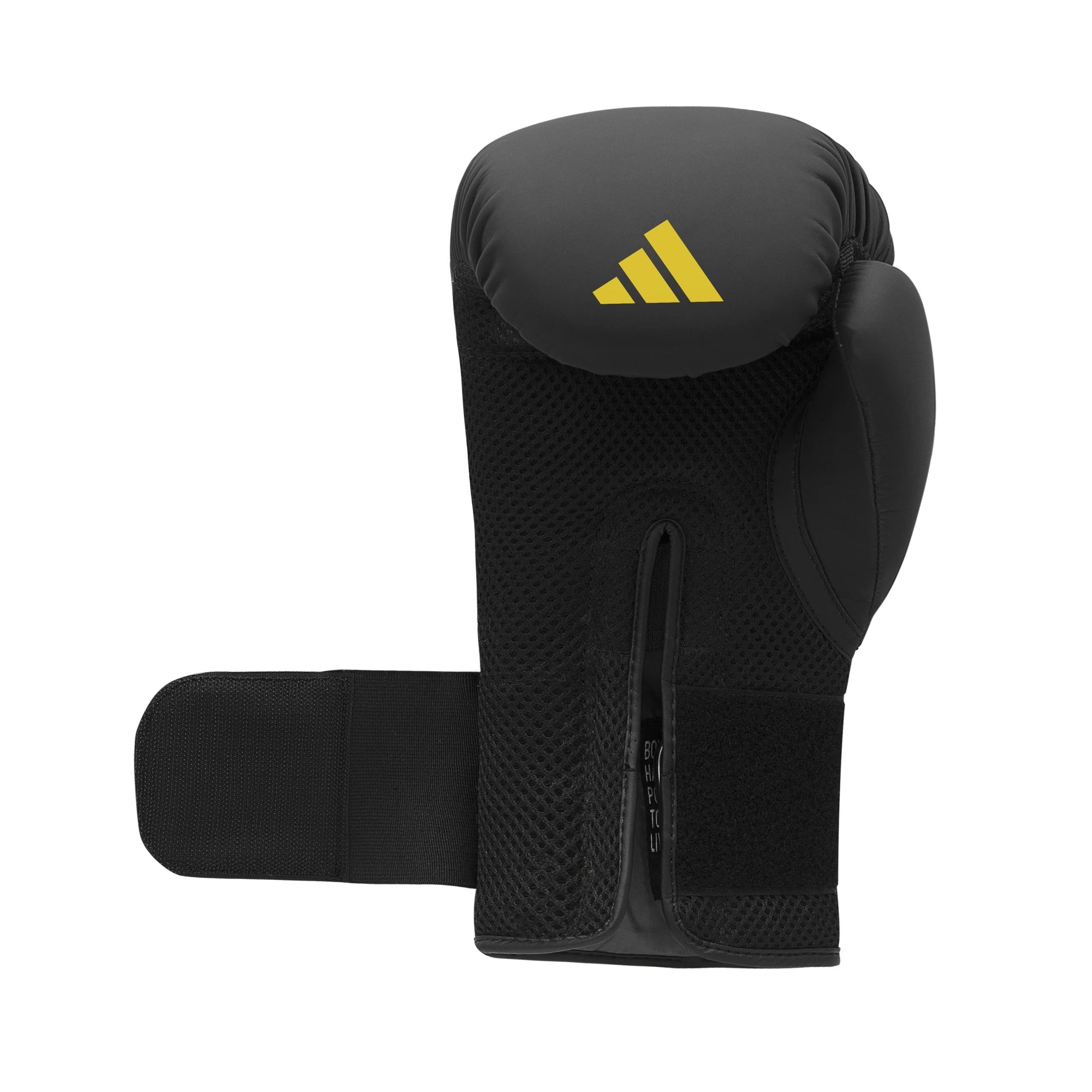 Adidas x Anderson Silva black boxing glove with yellow logo, 16 oz size.