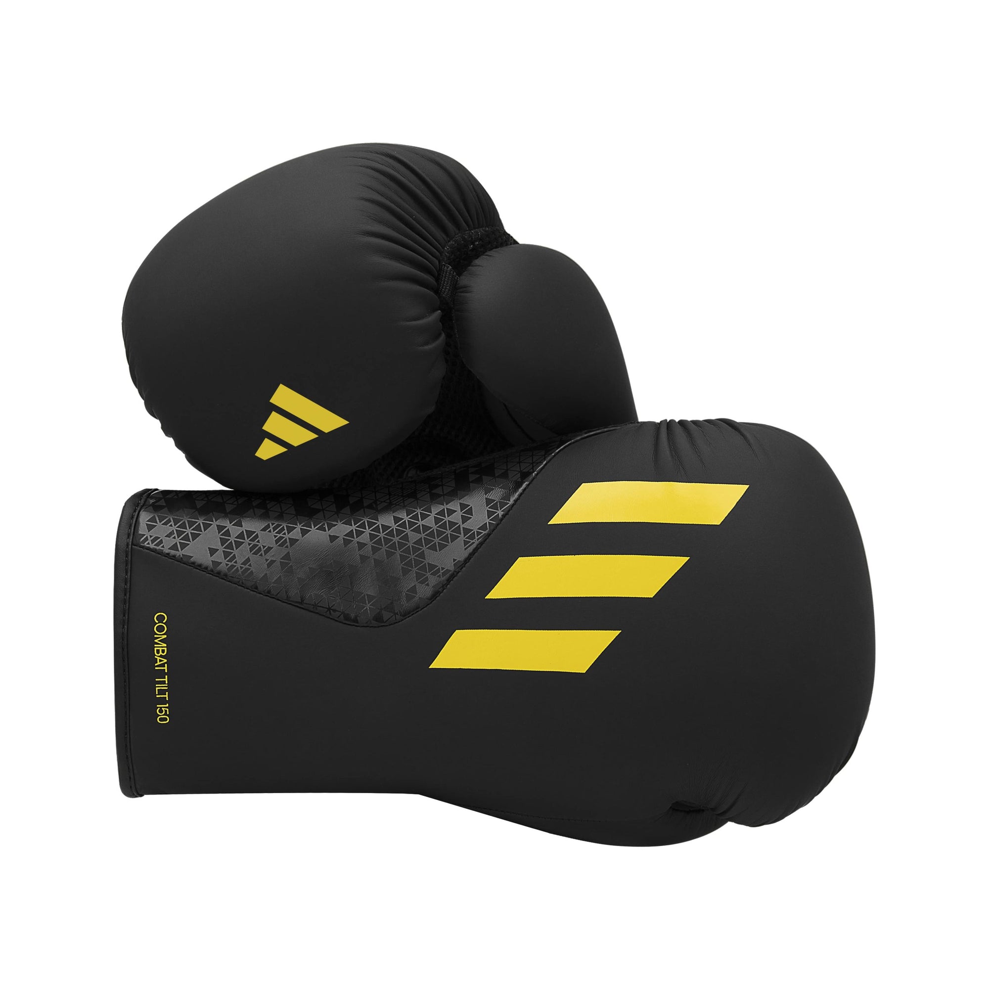 Pair of black Adidas x Anderson Silva Tilt150 boxing gloves, 16 oz size.