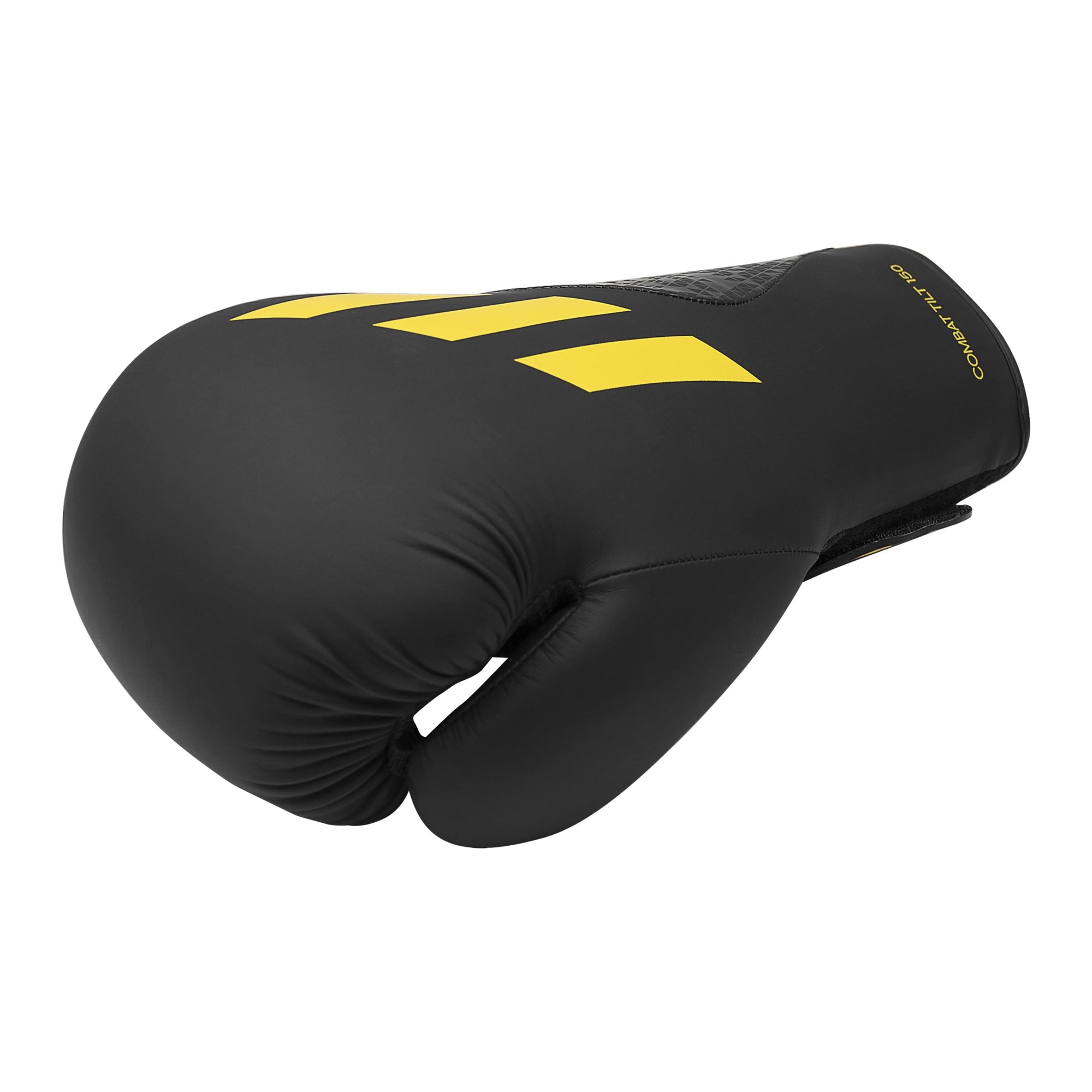 Black boxing glove with yellow stripes, Adidas x Anderson Silva collection.