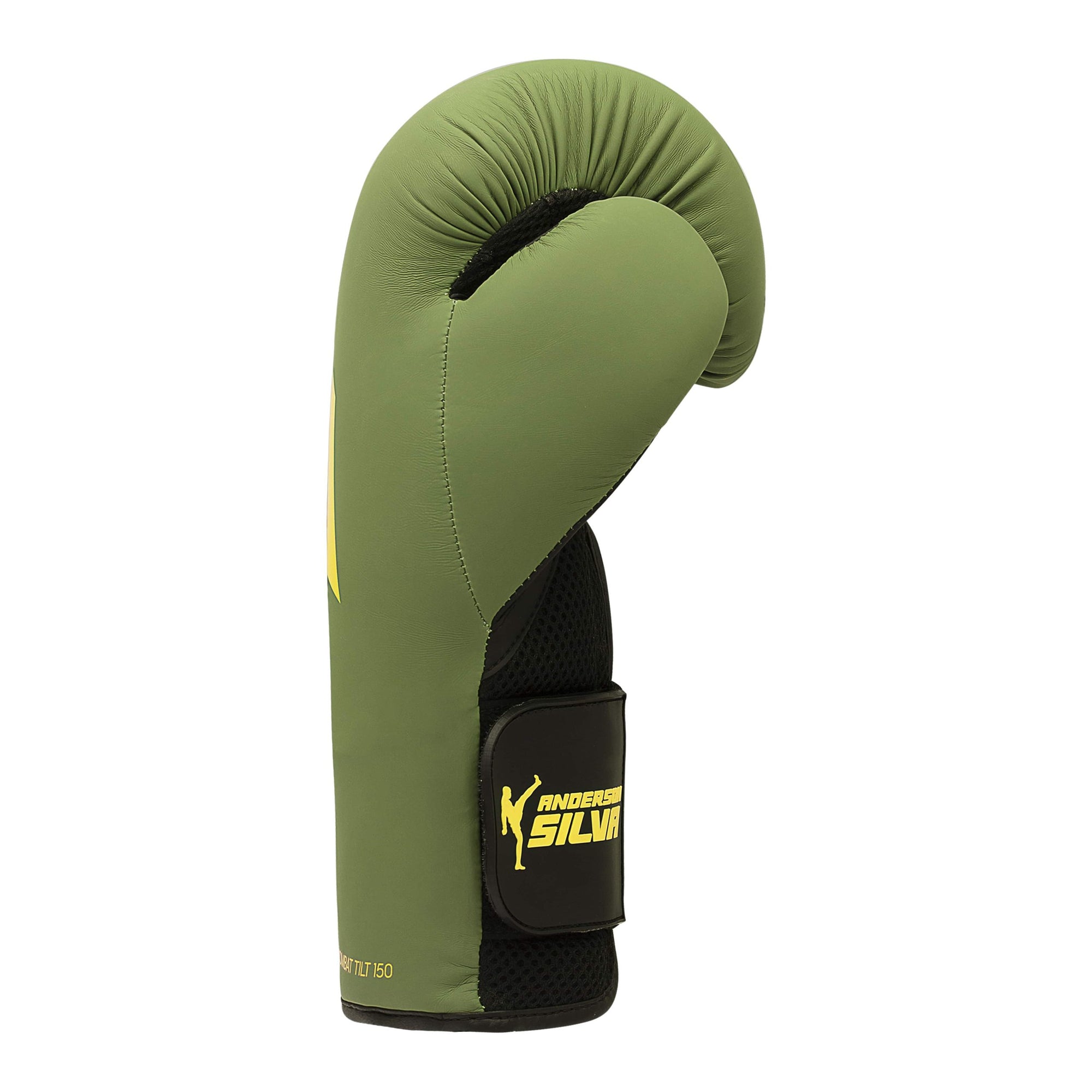 Green Adidas boxing glove with black straps.