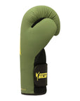 Green Adidas boxing glove with black straps.