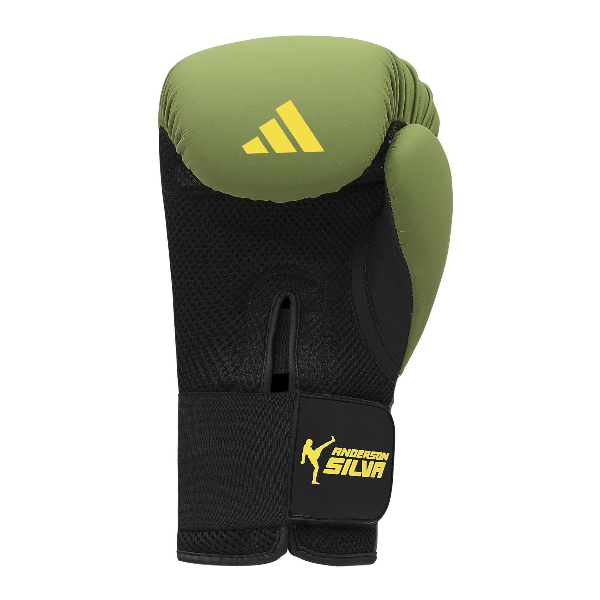 Green and black boxing glove by Adidas x Anderson Silva.