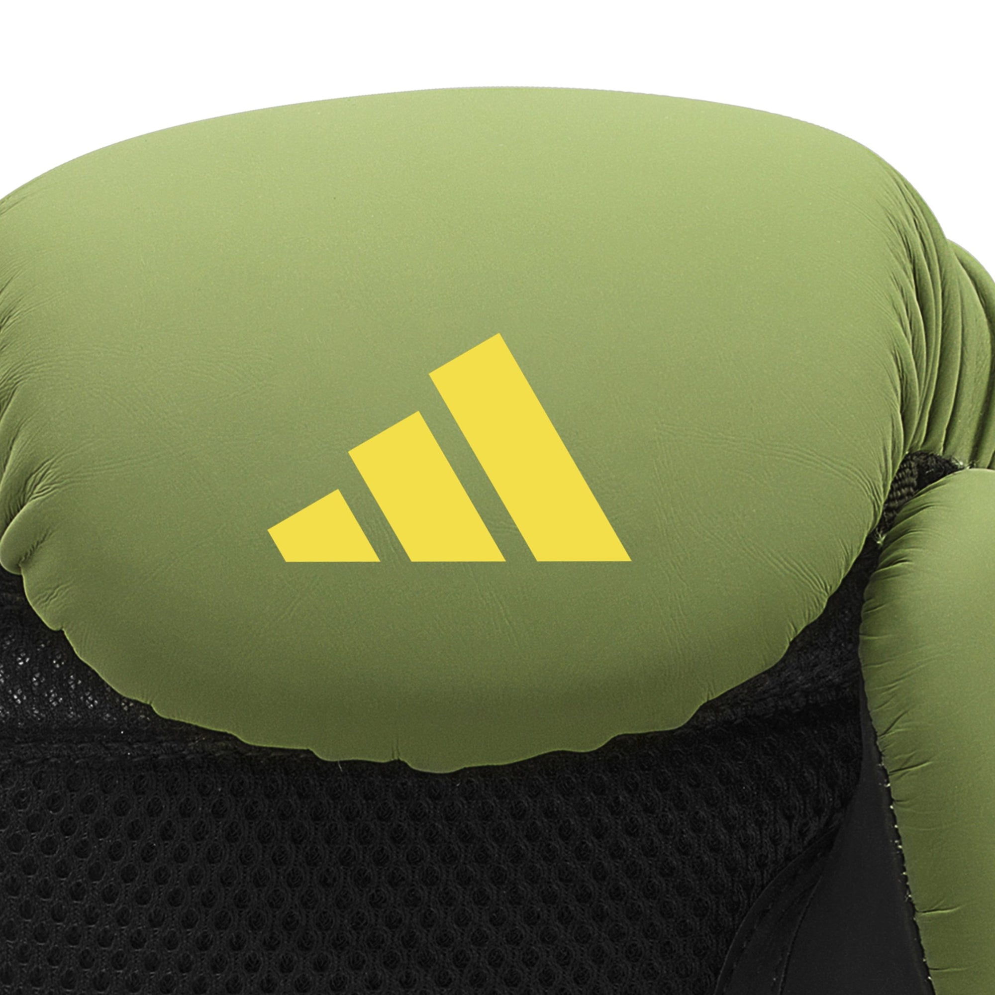 Green Adidas boxing glove with yellow logo.