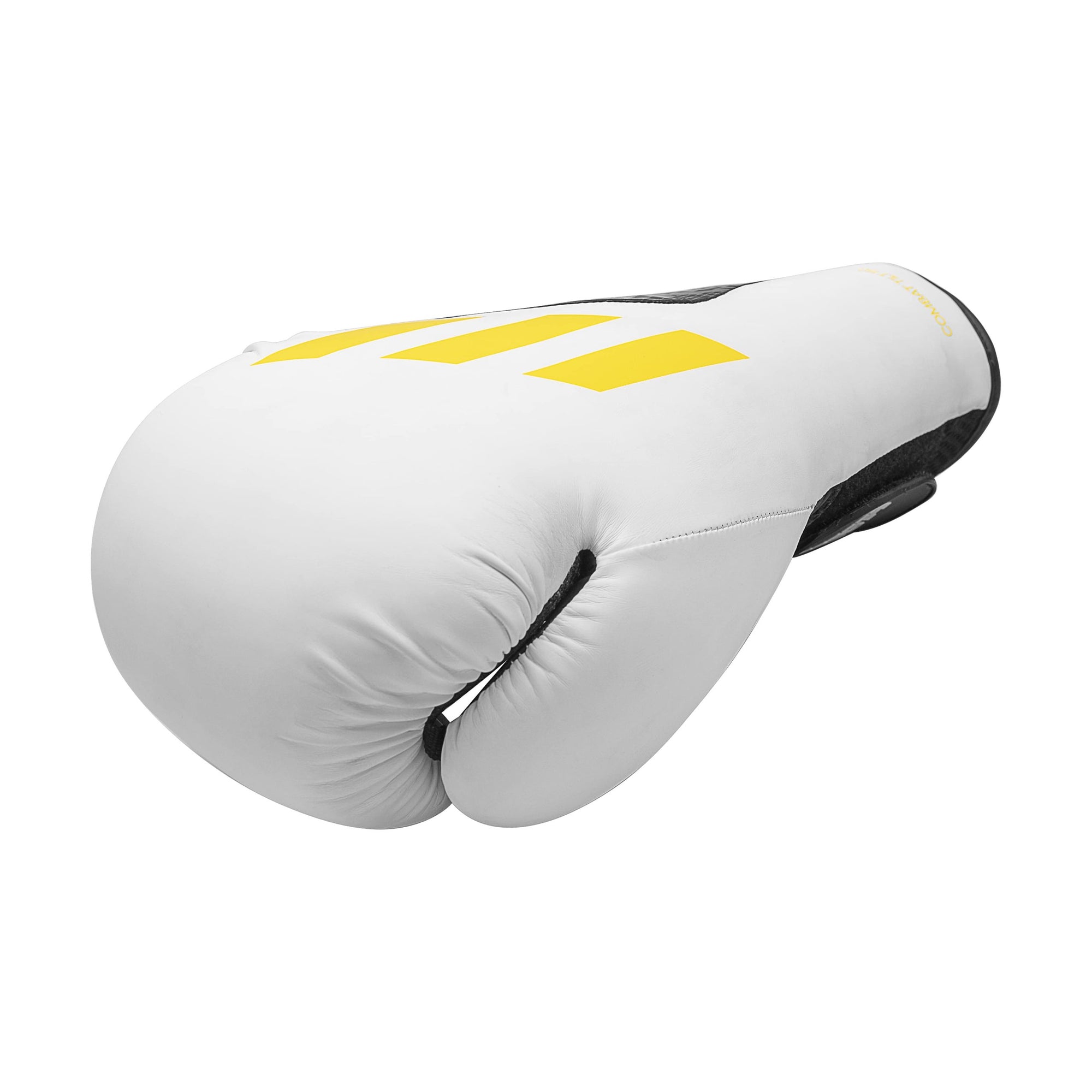 White boxing glove with yellow stripes, Adidas x Anderson Silva edition.