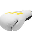 White boxing glove with yellow stripes, Adidas x Anderson Silva edition.