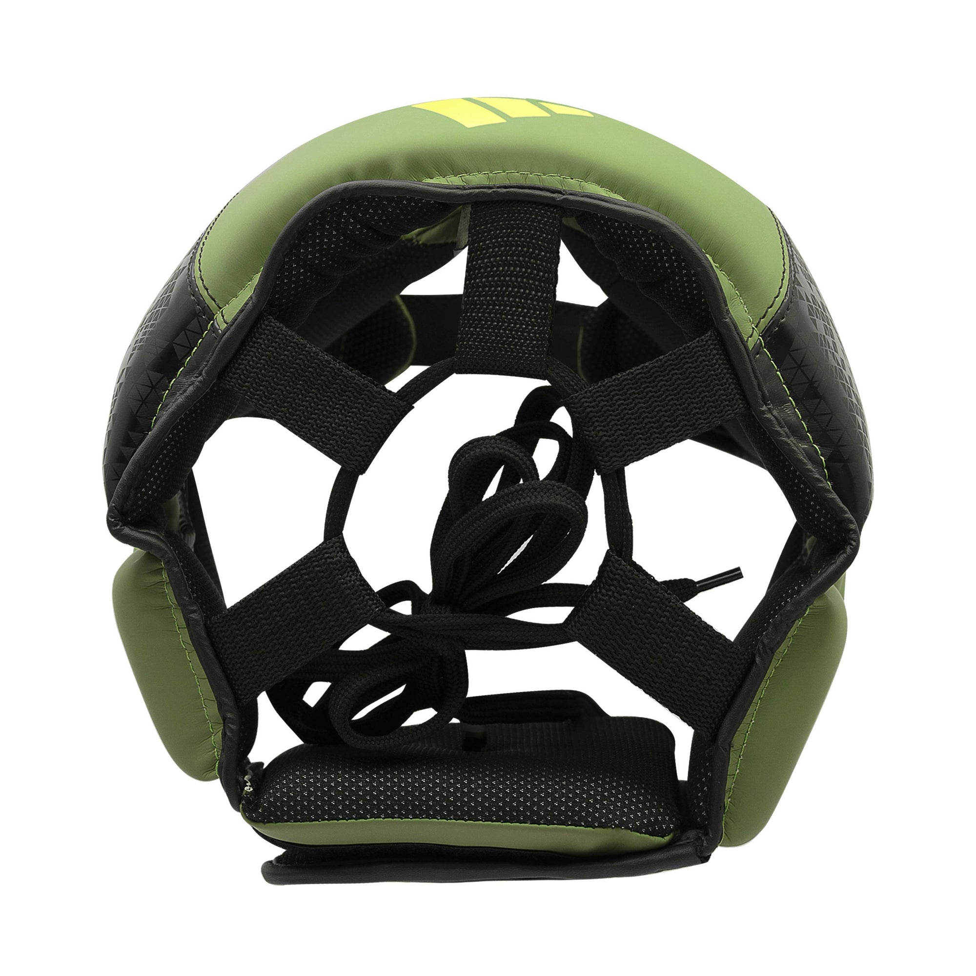 Green and black Adidas x Anderson Silva boxing helmet.