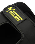 Black and yellow bag with logo for boxing gear.