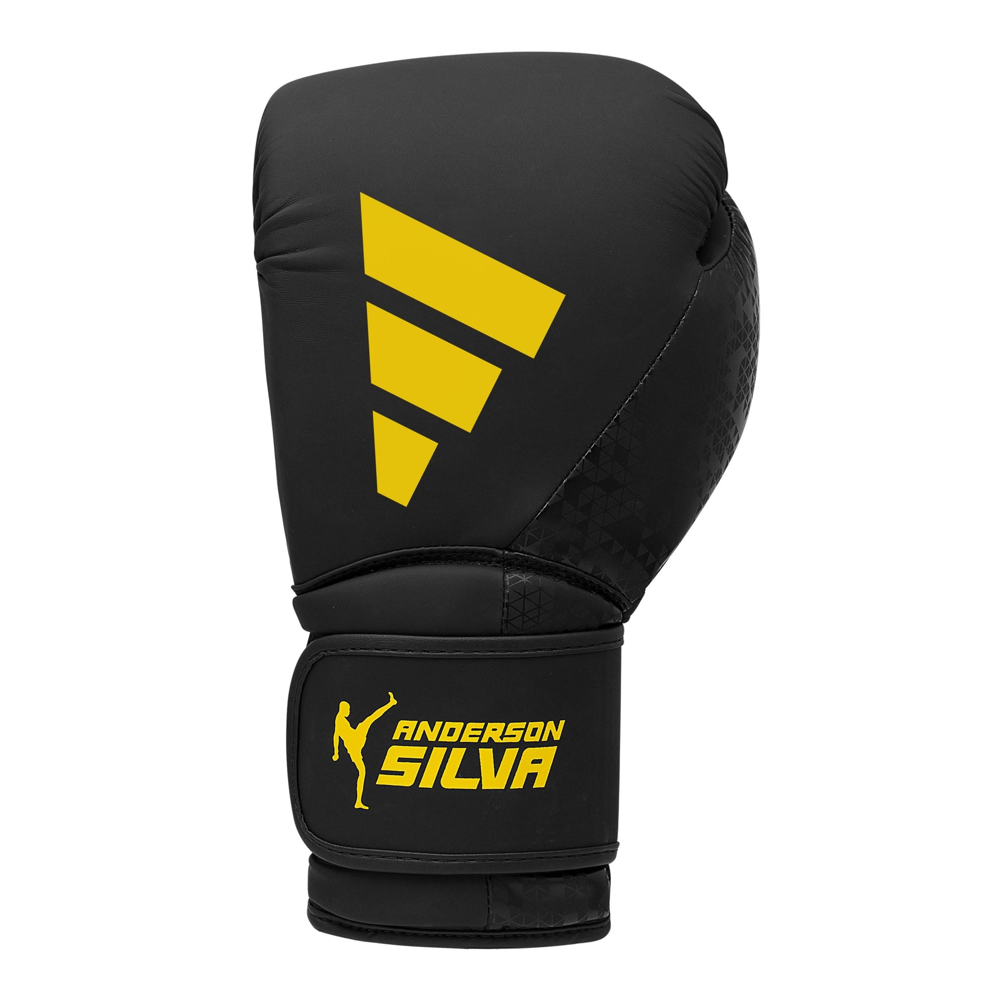 Black boxing glove with yellow logo, Adidas x Anderson Silva.