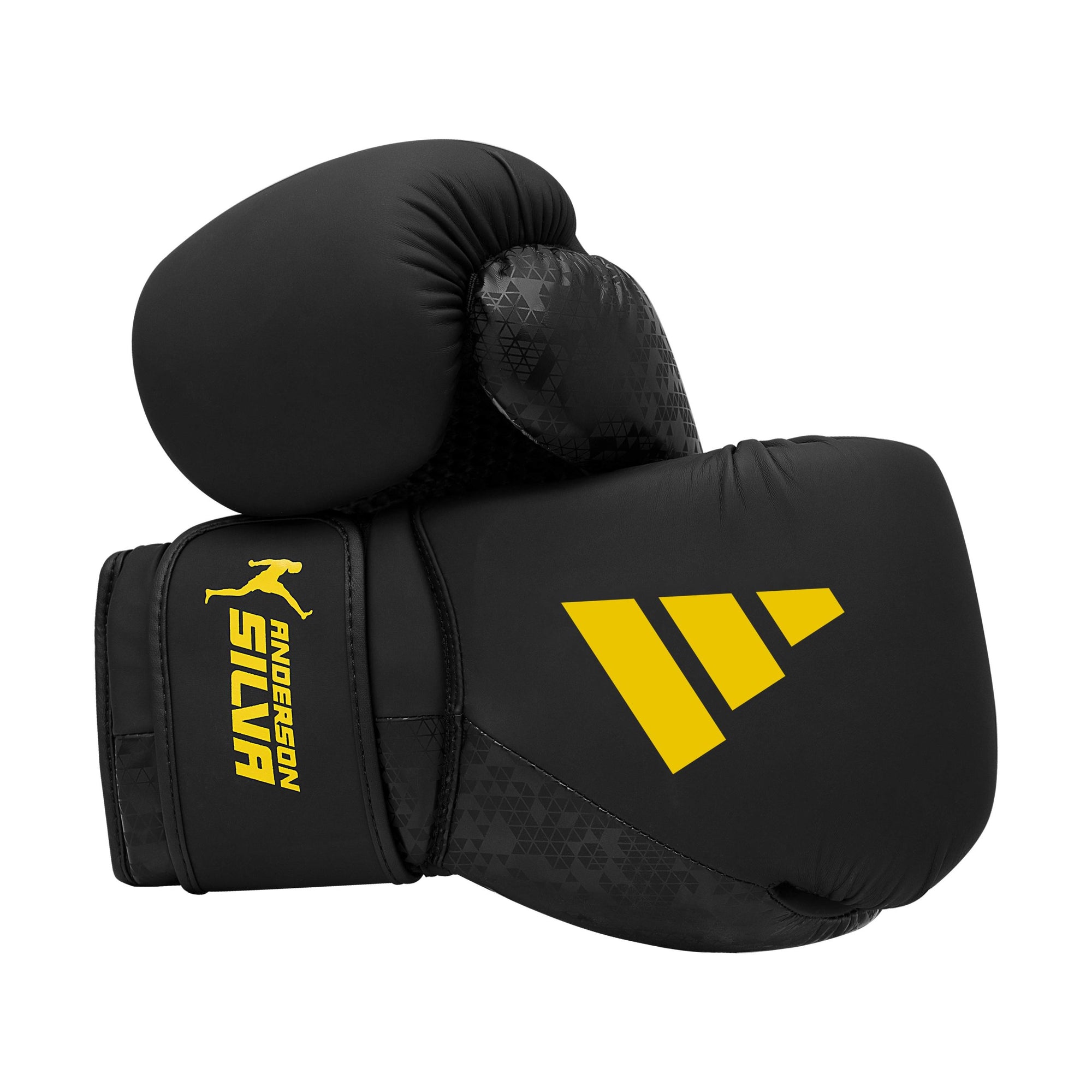 Black boxing glove with yellow logo, Adidas x Anderson Silva.