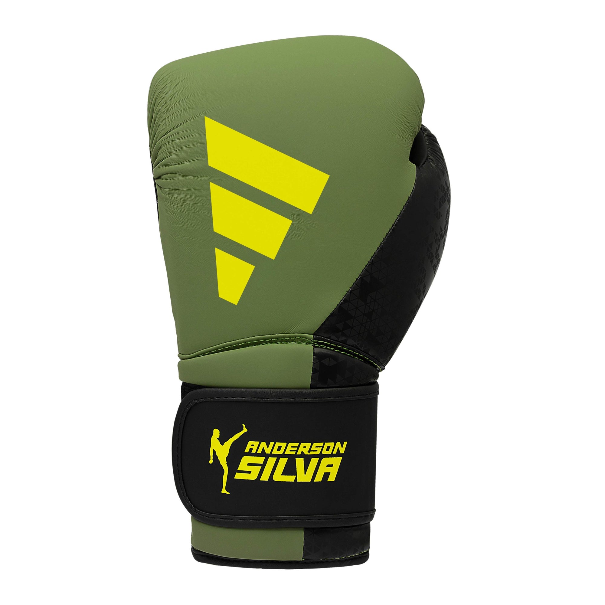 Green and black MMA boxing glove with yellow accents.