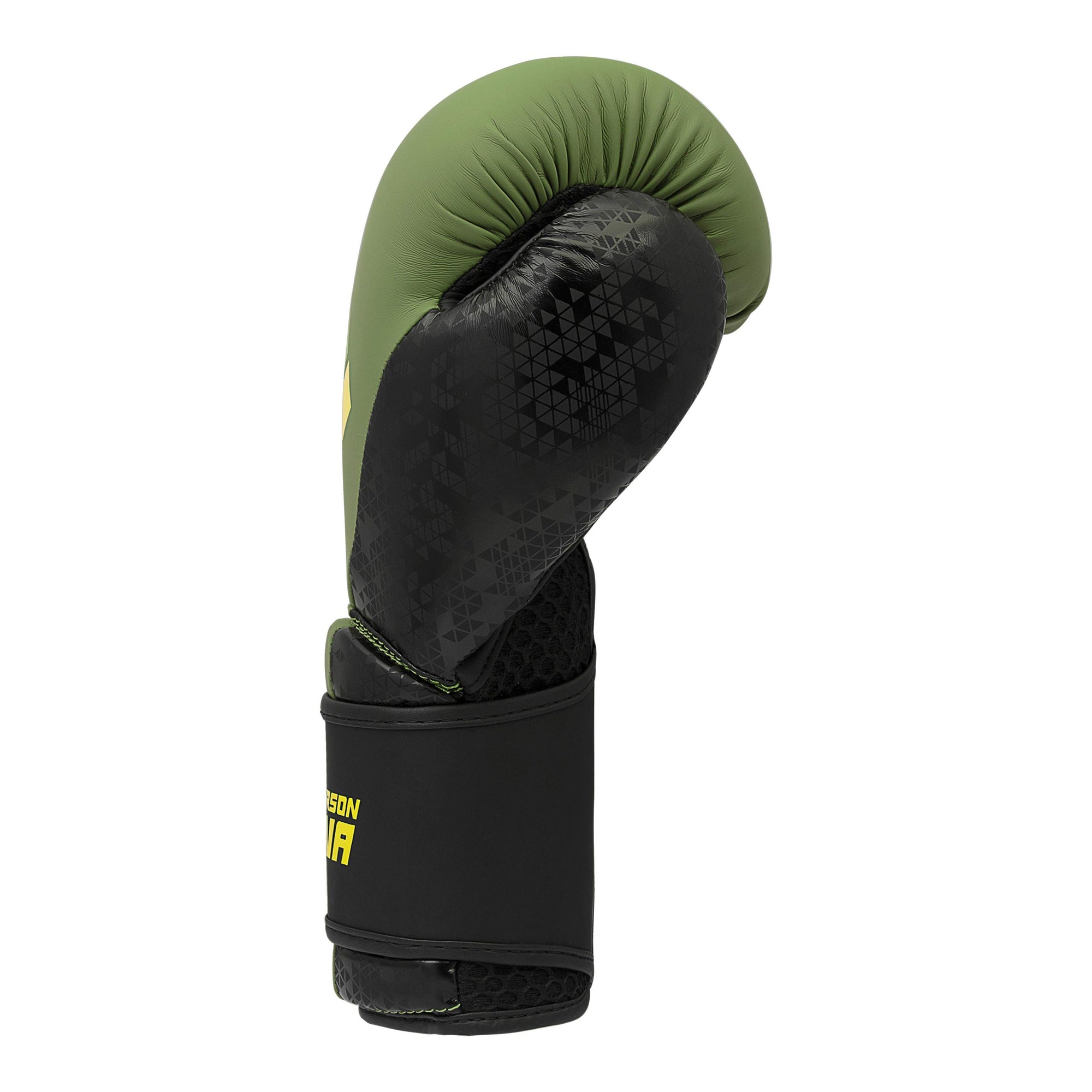 Green and black boxing glove, Adidas x Anderson Silva, 10 oz size.