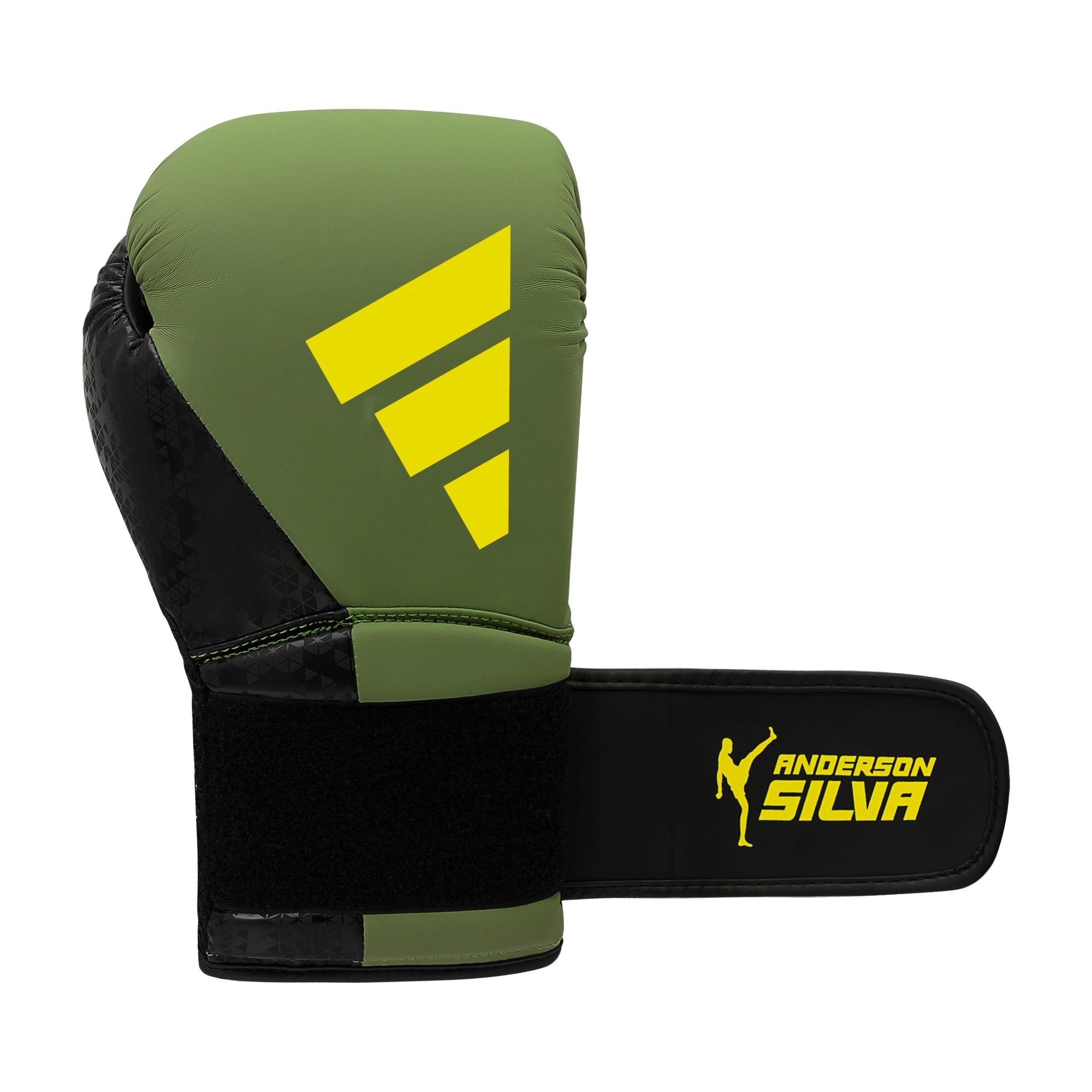 Green and black boxing glove, Adidas x Anderson Silva, 14 oz size.