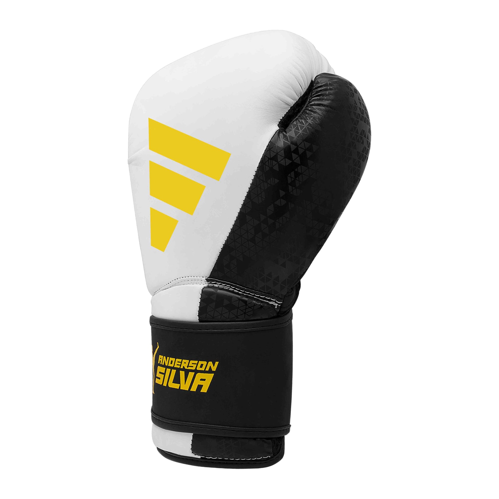 Black and white Adidas x Anderson Silva boxing glove.