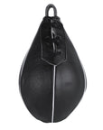 Black punching bag with laces for boxing.