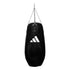 Black punching bag with chain for boxing training.