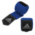 Blue and black adidas boxing hand wraps.