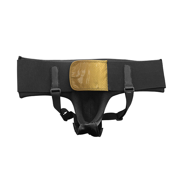 Back view of Adidas black and gold groin guard.