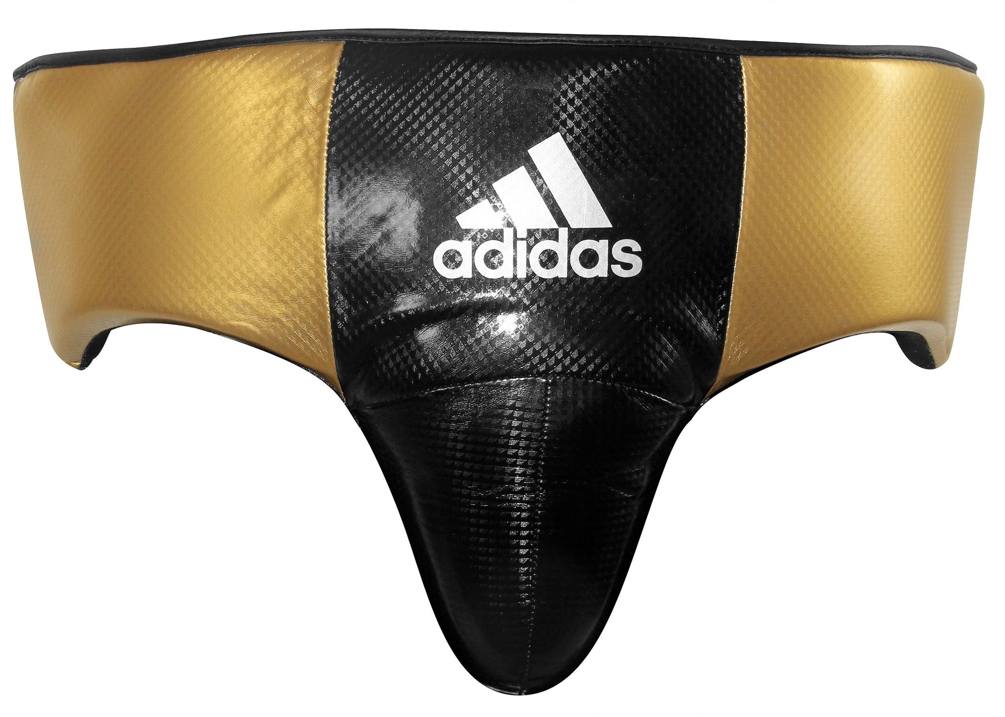 Black and gold Adidas boxing groin guard for XL/XXL size.