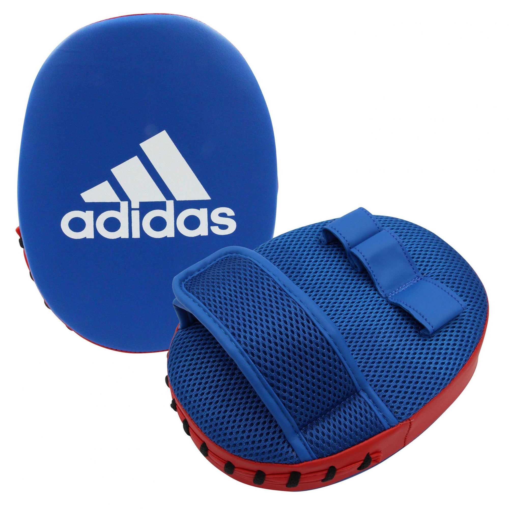 Blue and red pad with a white logo for adidas boxing kit.